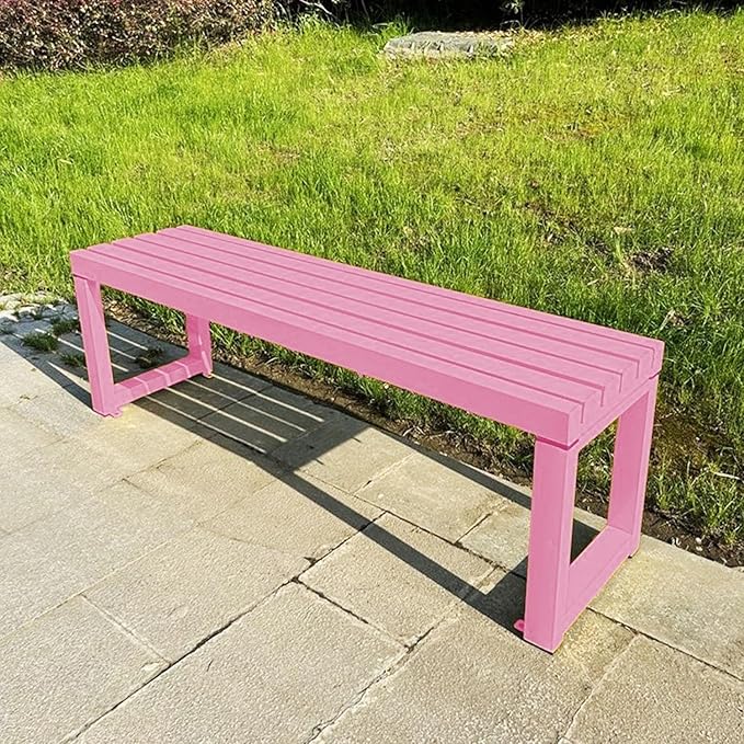 Weatherproof Metal Dining Bench, Outdoor Bench Backless Patio Bench 2-Person Farmhouse Bench Garden Bench for Kitchen, Living Room, Entryway(Pink,5.9ft)