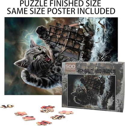 Sea Monster Titan Cat. 500 Pieces.Adult Wooden Puzzles, Adolescent Intellectual Challenges, Stress Relieving Puzzles, Relaxing Family Activities, Decorations Size: 20.5x15 in