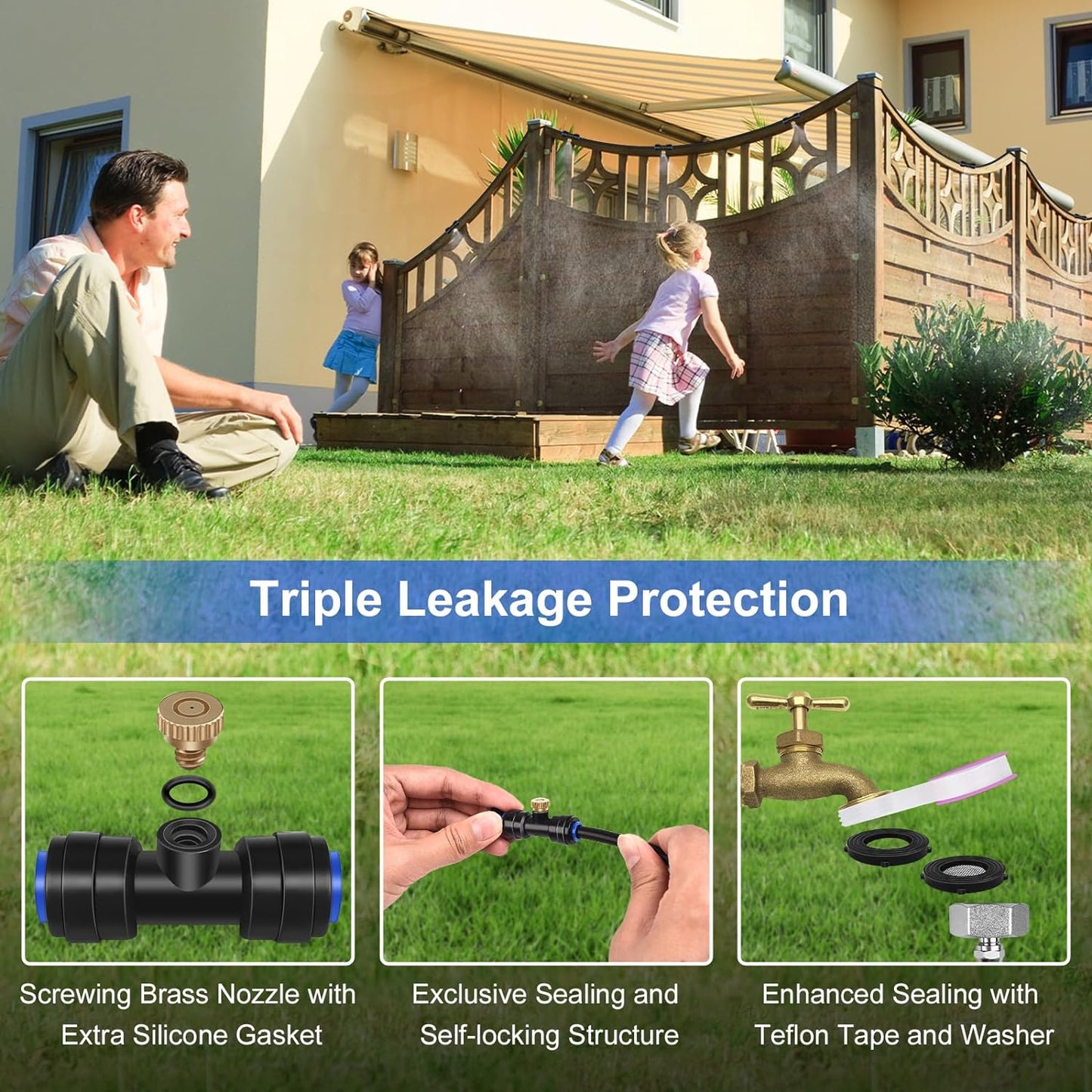 GOXAWEE Misting System, 26FT (8M) Misting Line + 7 Brass Mist Nozzles + Brass Adapter(3/4"), Misters for Outside Patio Cooling Outdoor Garden Greenhouse Trampoline for Waterpark