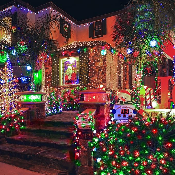 KNONEW 403FT 1000 LED Christmas String Lights Outdoor Green Wire Fairy Light 8 Modes & Timer Plug in Waterproof LED String Lights for Xmas Yard Tree Wedding Party Holiday Decorations (Red and Green)