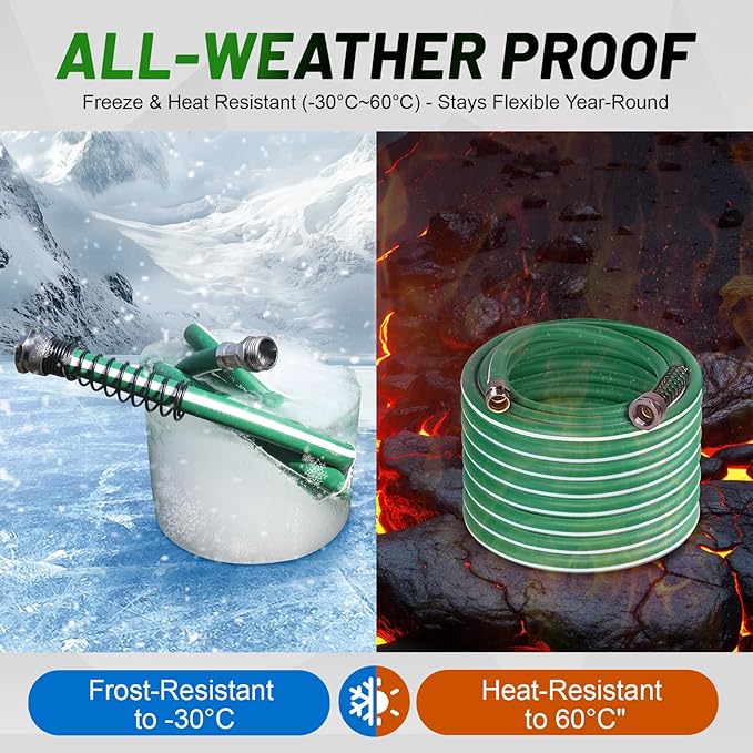 Heavy Duty Garden Hose 100 ft – Outdoor Hybird Water Hose with Solid Fitting - Flexible, Kinkless, Lightweight Garden Hose for Lawn Watering, Car Washing - Burst 500 Psi (100 ft)