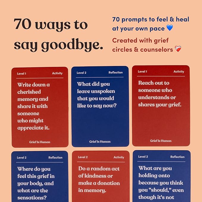 Grief is Human | Family & Friends Conversation Cards for Grieving | 70 Cards to Help You Process The Journey of Loss | Therapy for Adults