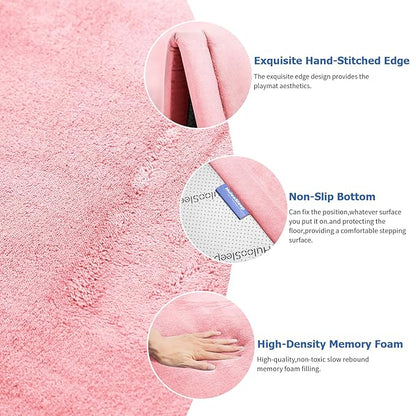 Baby Play Mat for Floor,1.3" Thick Memory Foam Tummy Time Mat for Toddlers,Infants,Kids,Water-Repellent Soft Nursery Rug,Extra Large Non Slip for Crawling&Yoga,Tatami Style for Living Room(Pink)