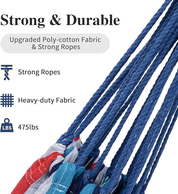 SUNCREAT Hammocks for Outside, Portable Heavy Duty Tree Hammock, Ocean Stripes