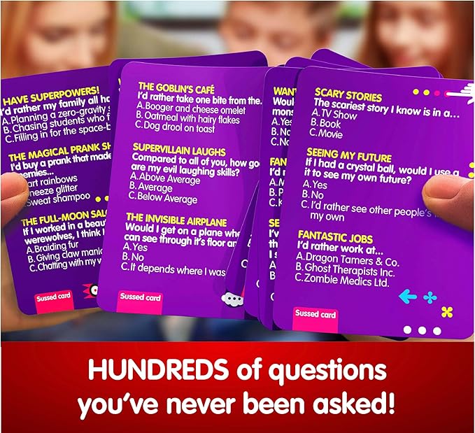 SUSSED Wacky ‘What Would You Do’ Card Game - Fun Boo Basket Stuffer for Girls, Boys & Kids - Builds Social Skills & Confidence - Purple Pack: Dragons, Space & Magic