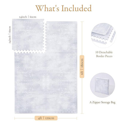 PopsyKosy Super 1 Inch Thick Premium Quality Exercise & Baby Foam Play Mats - Expandable & Large Non-Toxic Odorless Floor Mat - 6 Tiles Spacious 6x4ft - Peel-Resistant - Lavender Gray