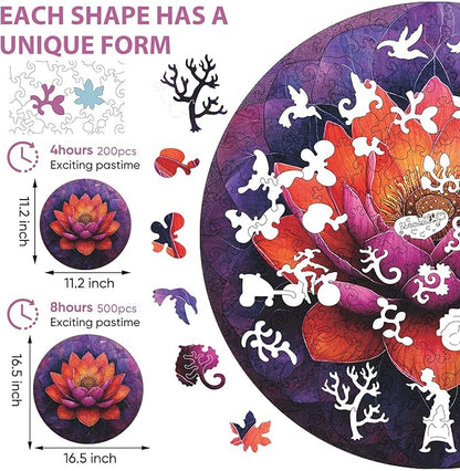 Jiroinlly Flower Wooden Puzzle for Adults, Mandala Jigsaw Puzzles 200 Piece, Unique Shapes Family Reunion Puzzle for Adults and Kids, Beautiful Package, Best Gift for Family Friends Medium 11.2x11.2in