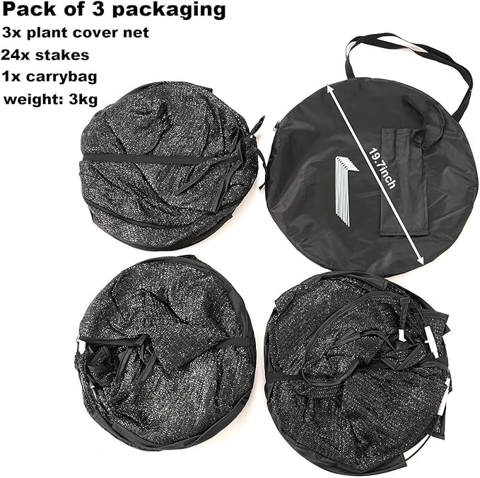 Porayhut Pop up Sunshade Cloth Pack of 3,Easy Open Crop Shade Net 36''*36''*39''UV Resisitant Plant 80% Sunblock Net for Mini Flower Pot with Stakes