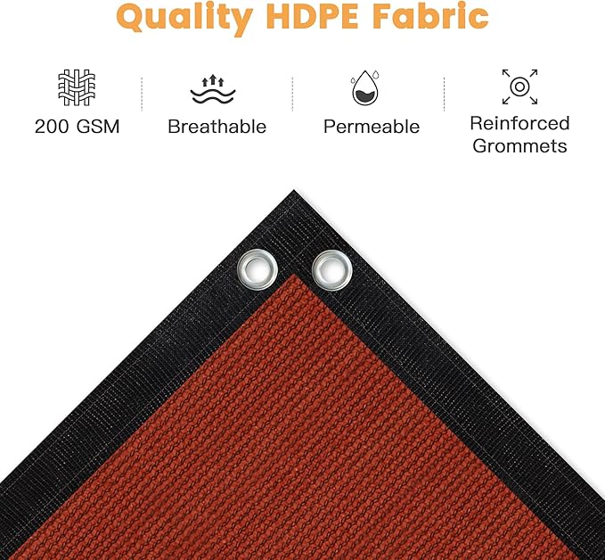 VICLLAX Shade Fabric Sun Shade Cloth with Every 2 FT Grommets for Patio Garden Pergola Cover Canopy 9x10 FT, Rust Red