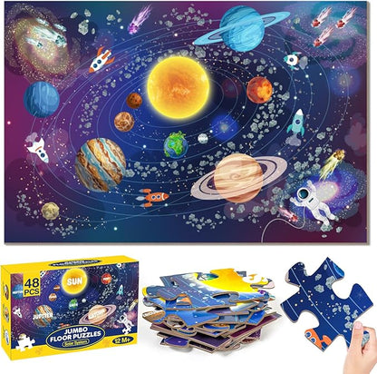 Solar System Floor Puzzle for Kids - 48 Pieces Large Solar System Jigsaw Puzzles for Kids 3-5, Toddler Learning Preschool Educational Toys 12 Months+, Perfect Birthday Christmas Gifts for Boys Girls