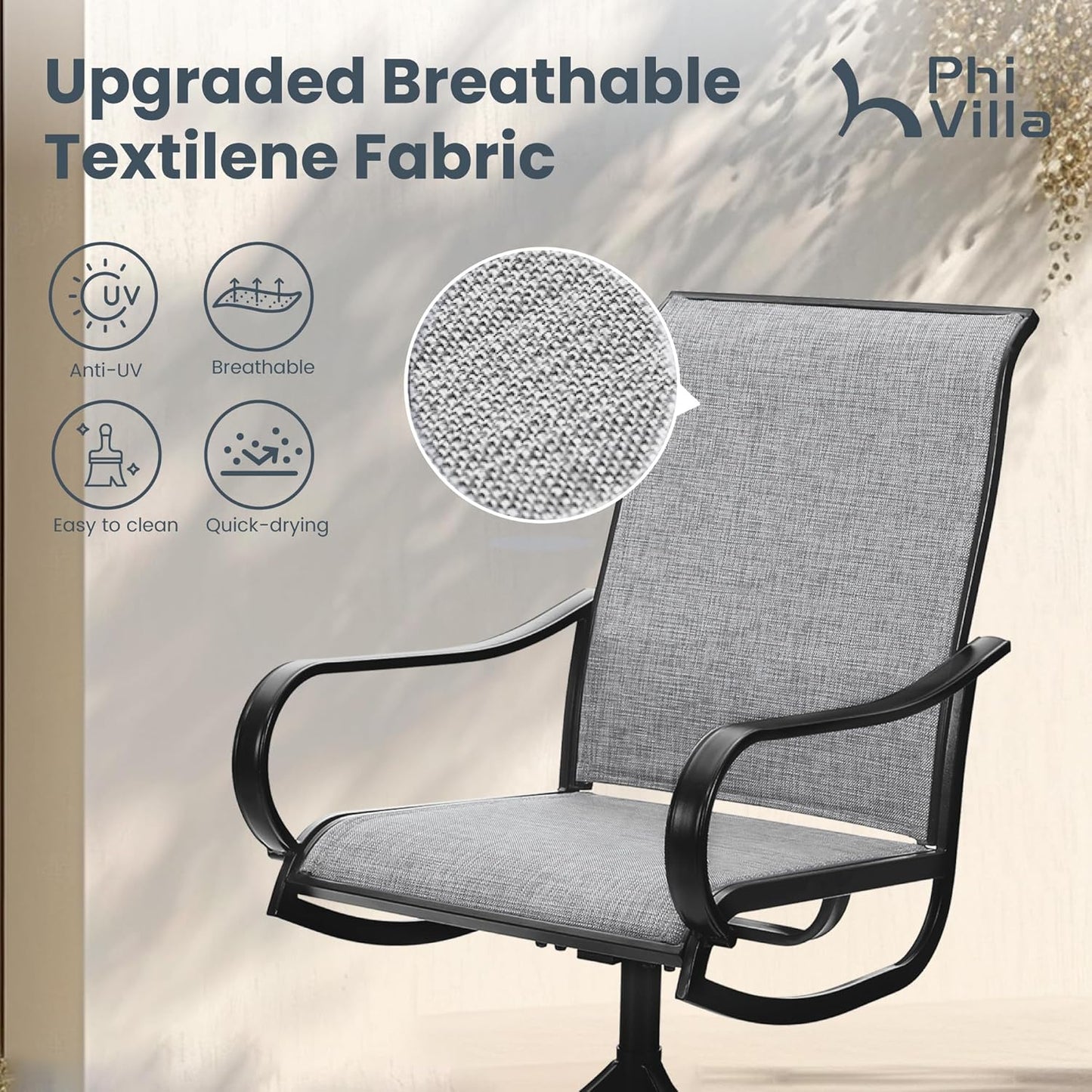 PHI VILLA 7 Piece Outdoor Patio Dining Set, 6 Swivel Patio Chairs & 1 Rectangular Large Metal Table, All Weather Dining Furniture Set for Lawn Garden (Gray)