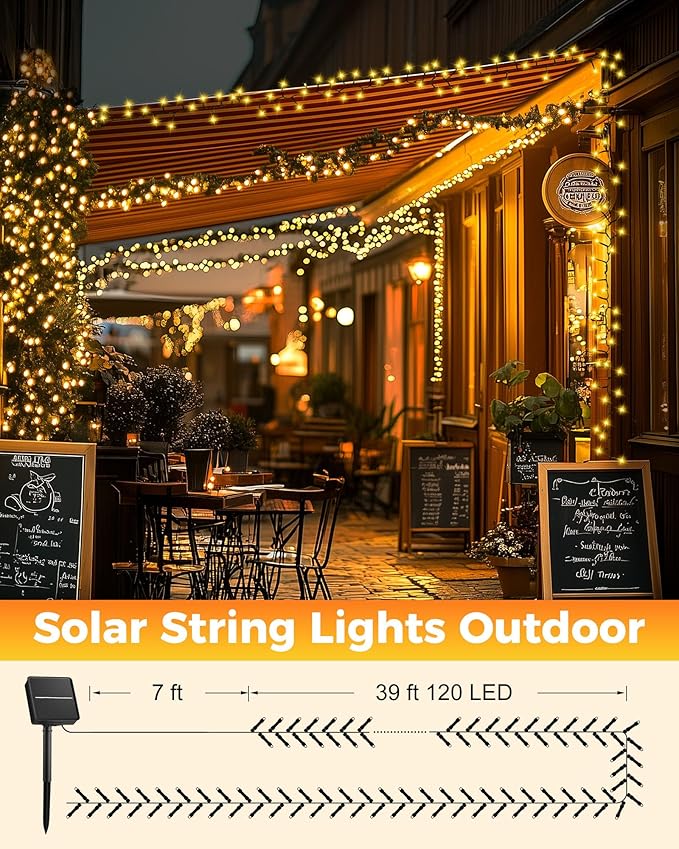 Brightown 2 Pack Solar String Lights for Outside, 92Ft 240 LED Solar Lights Outdoor Waterproof with 8 Modes, Solar Outdoor String Light for Patio Yard Tree Garden Party Decorations, Warm White