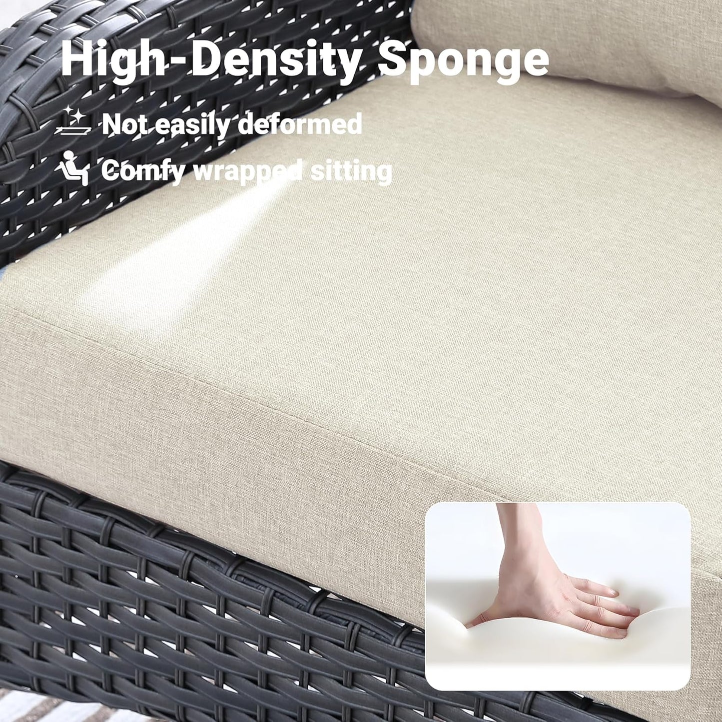 ovios 4 Pieces Patio Furniture Set with 30" Fire Pit Table, Outdoor Wicker Chairs of 4, All Weather High Back Rattan Chairs 4-Seater with Comfy Cushions, Beige