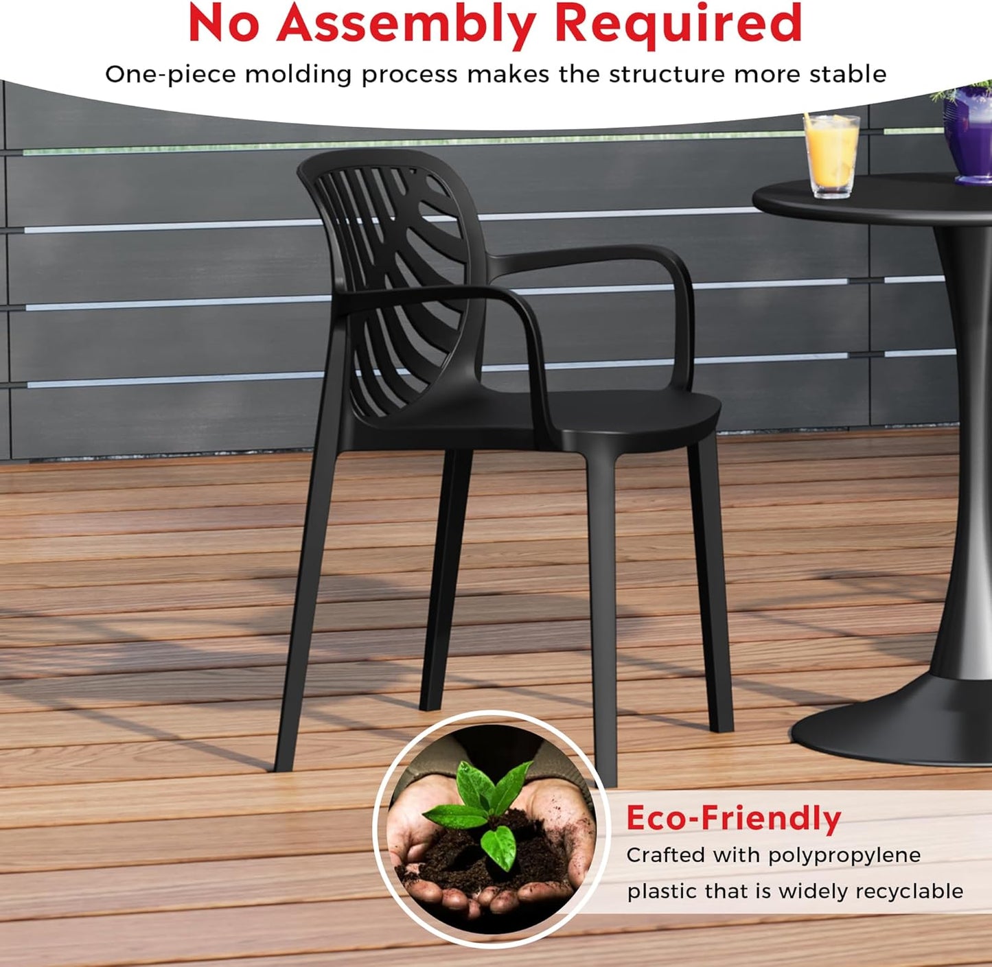 5 Piece Patio Furniture Set, HDPE Patio Square Bistro Table and Stackable Chairs Sets for 4, Outdoor Furniture All Weather for Backyard Poolside, Black