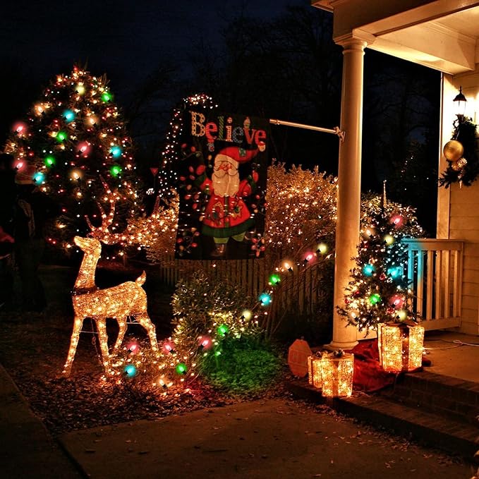 Abeja 25Ft Multicolor Christmas Lights, C7 Outdoor Christmas Light with 27 Clear Colorful Bulbs (2 Spare), Vintage Outdoor String Lights for Christmas Holiday Prom Roofline Party Wedding Decor, Green