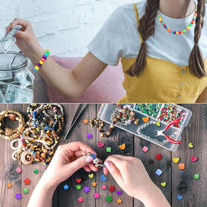 600 Pieces Pony Star Beads Crafts Bulk Hearts Star Colorful Acrylic Beads Large Hole for Bracelet Kawaii Rainbow Necklace Jewelry Crafts Making Valentine Party Favor DIY