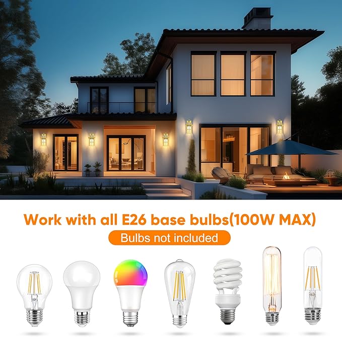 WIHTU Outdoor Wall Lantern, Porch Lights with Glass Shade, Waterproof Sconce Light, Aluminum Exterior Lighting Fixture, Anti-Rust Front Door Outdoor Lights for House, Gold