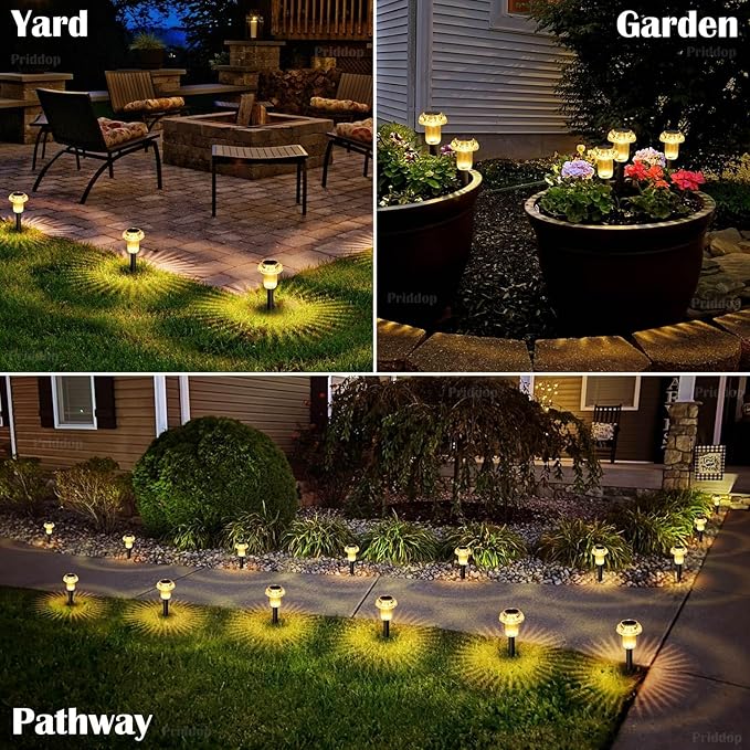 Solar Lights Outdoor Pathway Lights 8 Pack LED Waterproof Warm White Mushroom Shape for Garden Driveway Walkway Landscape Path Lawn Yard Decor