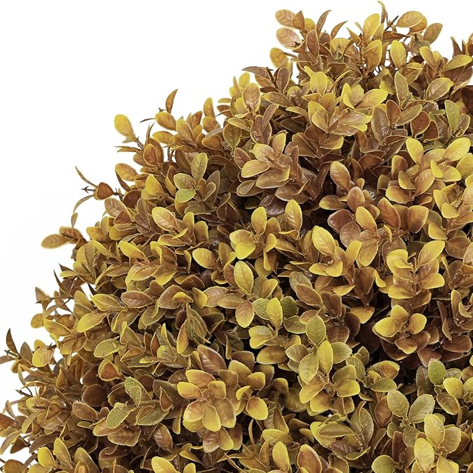 24" Tall Artificial Boxwood Ball Fall Topiary Trees Set of 2, UV Resistant Large Faux Plants Outdoor, 2ft Fake Bushes and Shrubs Look Real with Stake for Front Porch Outside Planter Backyard Decor