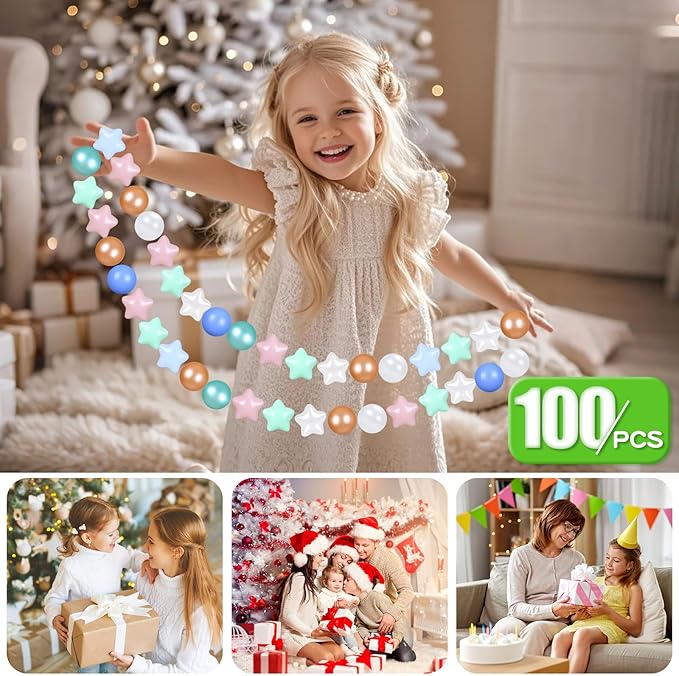 GOGOSO Ball Pit Balls for Toddlers Phthalate-Free BPA-Free Non-Toxic Crush Proof Soft Plastic Play Balls Baby Kids Shape Tent Pool Playhouse Playpen Party Decor, Pink+Green+Gold+Blue+White 100PCS