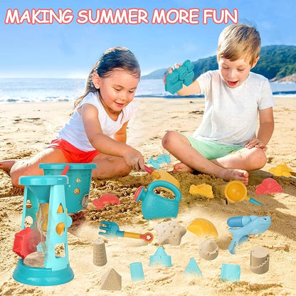 Beach Toys, 25 Pcs Sand Toys Set for Kids Including Water Gun, Sifting Funnel, Bucket, Watering Can, Sand Molds & Mesh Beach Toy Bag, Sandbox Toys for Toddlers 3-12