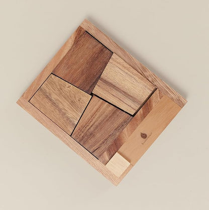 The Square Deal: Wooden 3D Brain Teaser Puzzle – STEM Skill Builder, Tangram Game, Educational Problem Solving for Adults, Unique Handmade Mechanical Puzzle