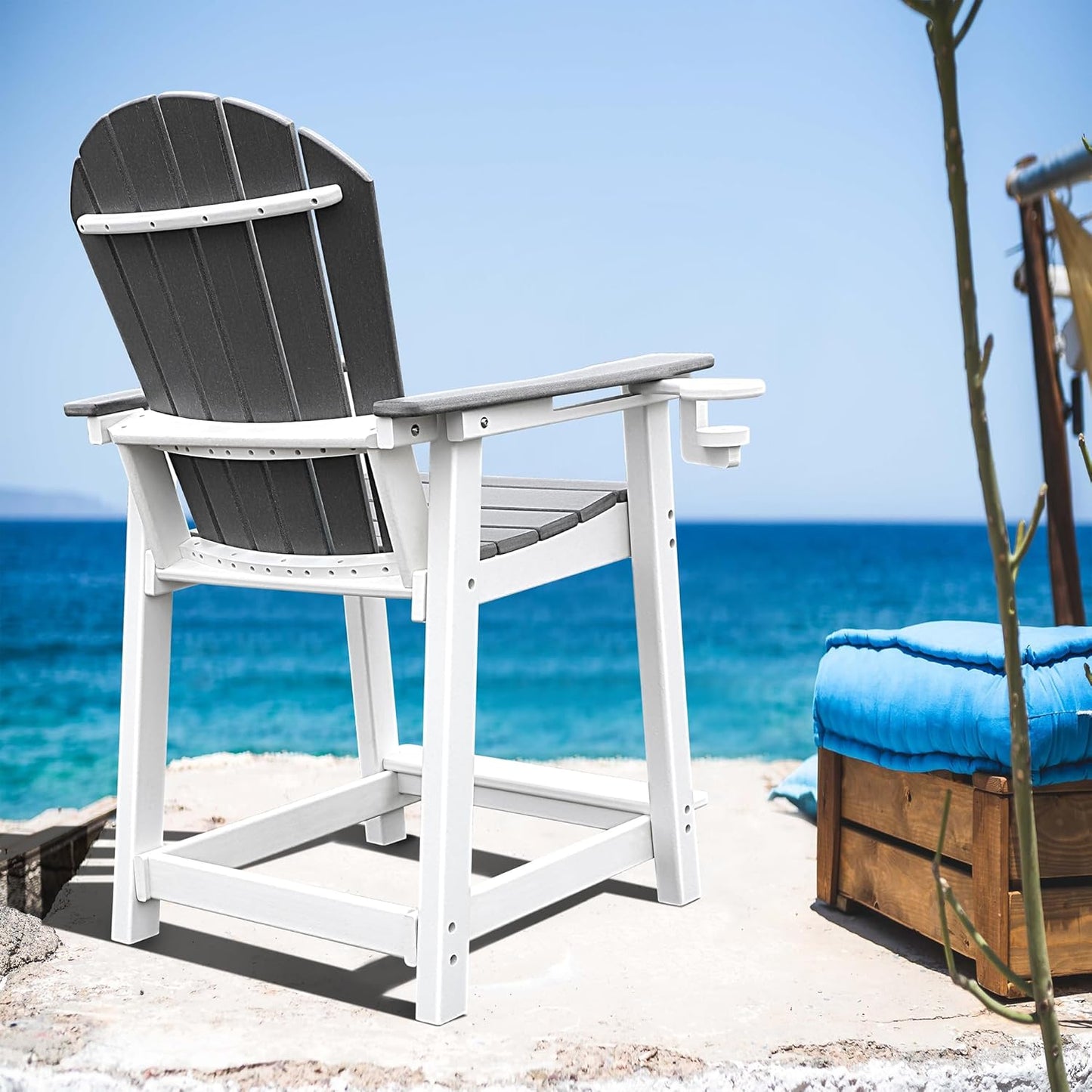 Patio Bar Tables, Outdoor Bar Table, Tall Adirondack Chairs Patio Bar Tables Set (Gray, 1 PCS Chair)