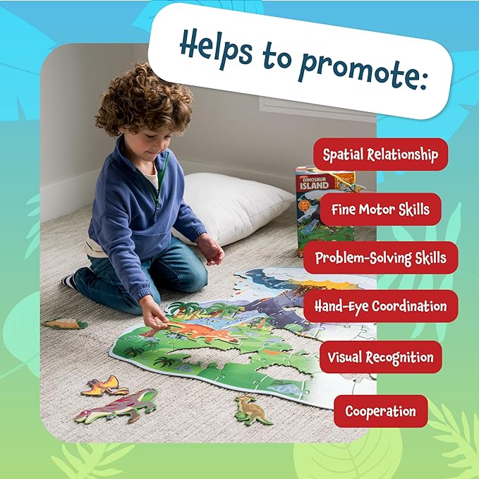 Peaceable Kingdom Dinosaur Island Floor Puzzle - Thick and Sturdy Puzzle Pieces - Includes Storage Box with Carrying Cord - Over 3 Feet Tall - Floor Puzzles for Kids Ages 3-5