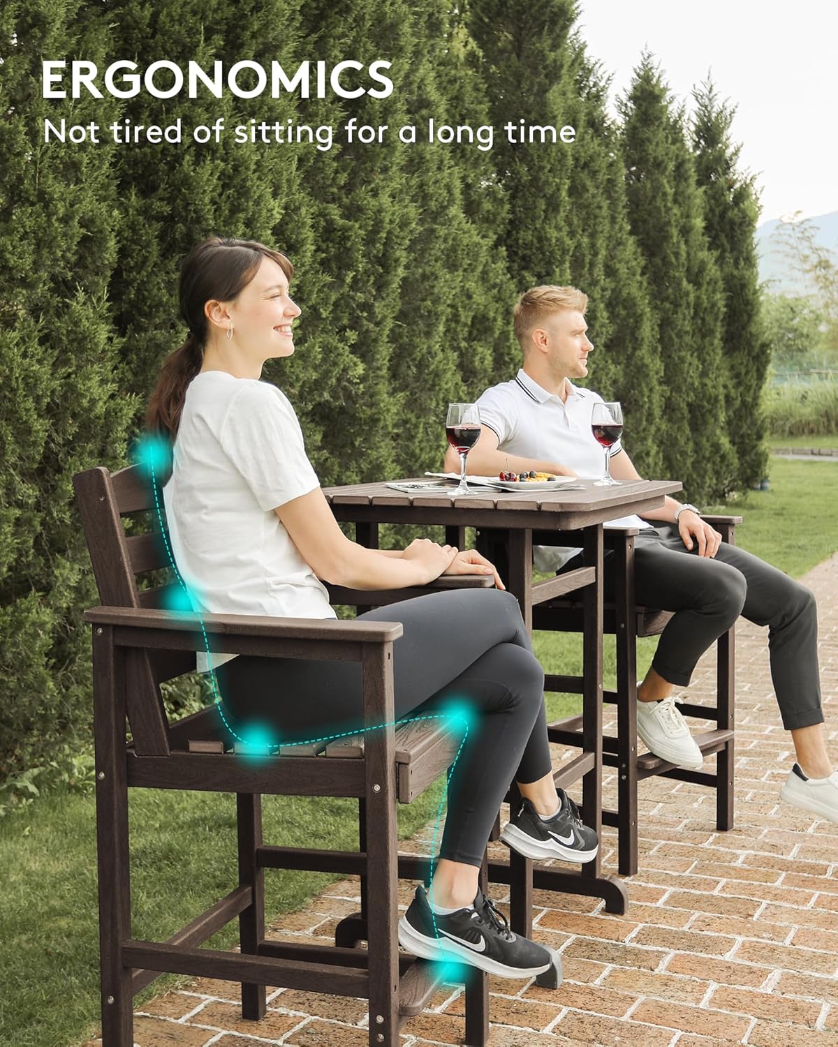 SERWALL HDPE Outdoor Patio Bar Set, Tall Adirondack Bar Chair and Table Set (Coffee, 3 pcs)