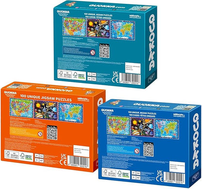 QUOKKA Puzzles for Kids Ages 4-6 - 3 Set 100 Piece Puzzles for Toddlers 3-5 - Learning Map of The United States World Space Puzzle - Educational Games for Kids 6-8 - Toys for 3 Year Old Boys and Girls