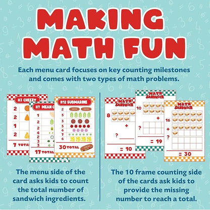 Peaceable Kingdom Math Sandwich Game: Preschool Math Games for Kids Ages 3 and Up – Includes 100+ Felt Food Pieces, 10 Menu Cards, Dry Erase Marker & Guest Check Tablet for Pretend Restaurant Play