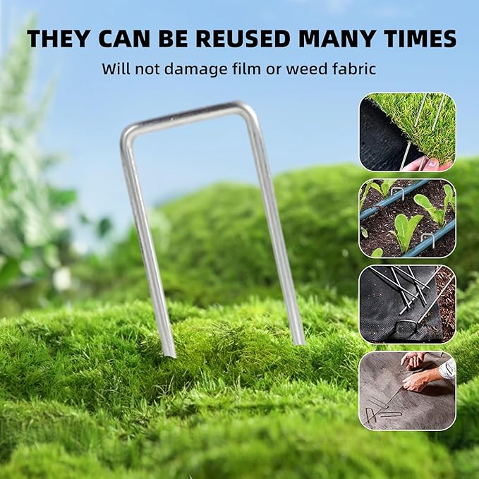 24 Pack Sturdy Garden Landscape Staples, 6 Inch Galvanized Steel Sod Pins Anti-Rust Stakes for Weed Barrier, Christmas Decorations and Landscaping Fabric.