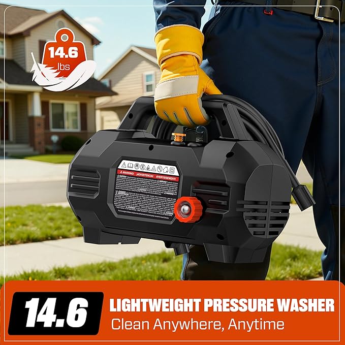 SENIX 13 Amp Electric Pressure Washer - 2100 PSI MAX, 1.2 GPM, Compact with Foam Cannon, Spray Gun, 20-ft Hose, Turbo Nozzle, and 15° Spray Nozzles - Perfect for Cars and Driveways