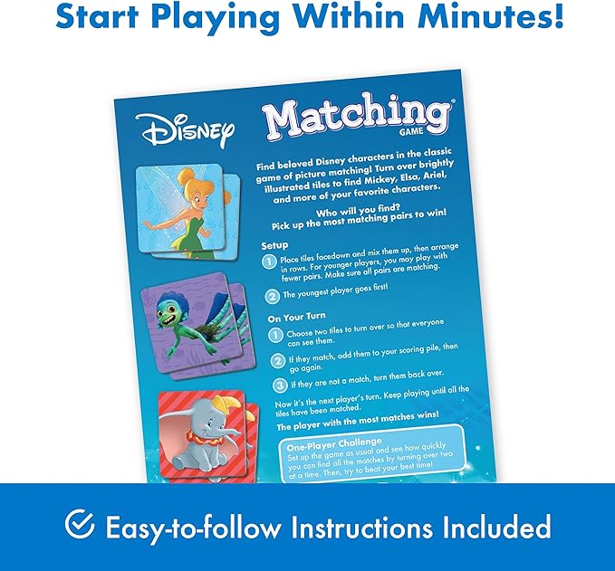 Wonder Forge Disney Matching Game - Fun Memory Game for Boys & Girls Ages 3 and Older - Featuring Classic Disney Characters - Preschool Learning Toy