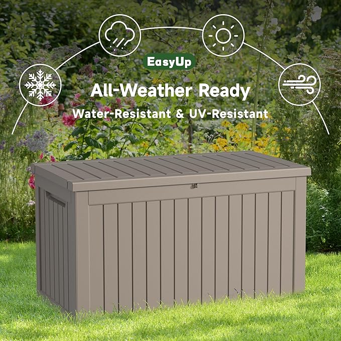 260 Gallon Deck Box Waterproof, UV Resistant Resin Outdoor Storage Box with Hydraulic Rod, Lockable Design and Enhanced Durability for Patio, Garden, and Poolside Use