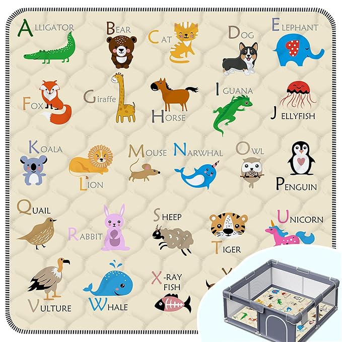 Baby Play Mat，Thick Soft 50" X 50" Playpen mat, Non-Slip and Machine Washable Baby Play Mats for Floor，Crawling Mat for Babies, Toddlers & Infants to Play and Learn (Beige Animal, 50" X 50")