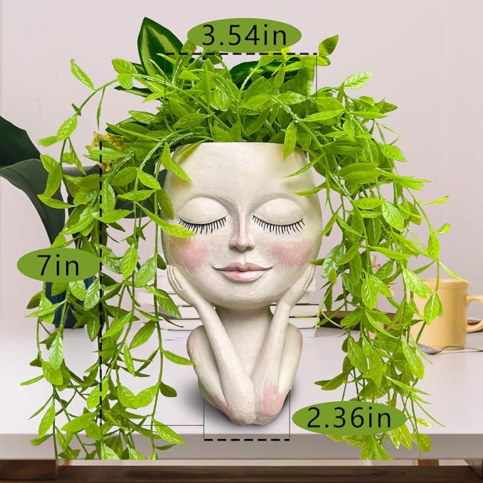 Face Planters Pots Head - Cute Succulents Plants Planters, Plant Pots Indoor with Drainage System, Garden Gifts for Wome, Garden Decorations for Outdoor, Unique Ornaments for Home