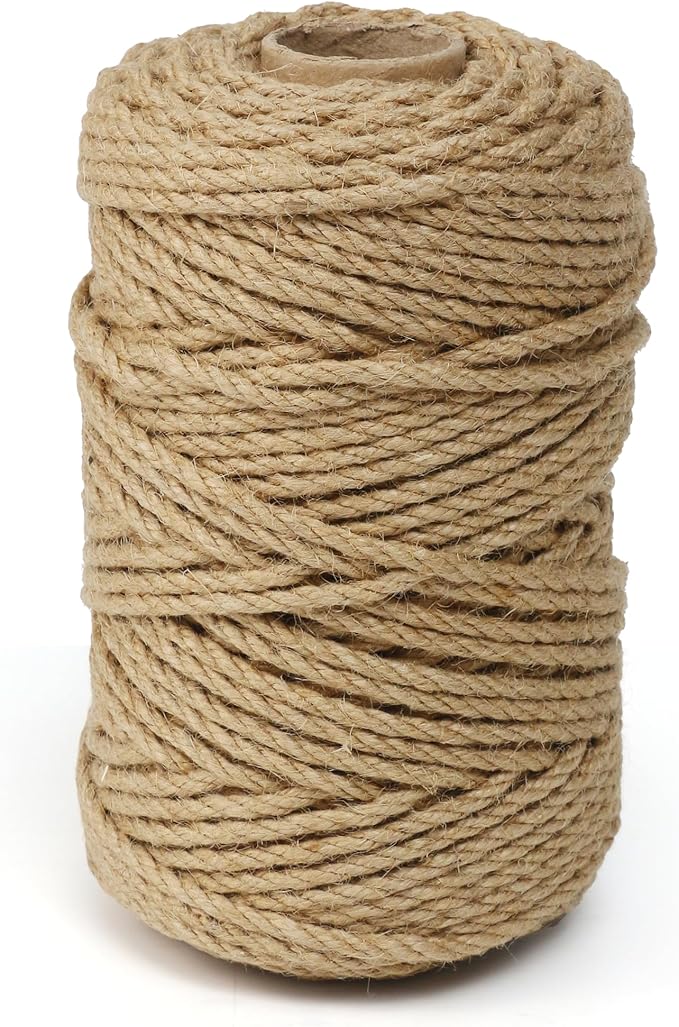 Jute Twine String,328 Feet 5mm Natural Jute Rope,3ply Thin Ribbon Hemp Twine for Gift Wrapping Craft Plant Garden Christmas Handmade Arts Decoration Packing String Home Decor