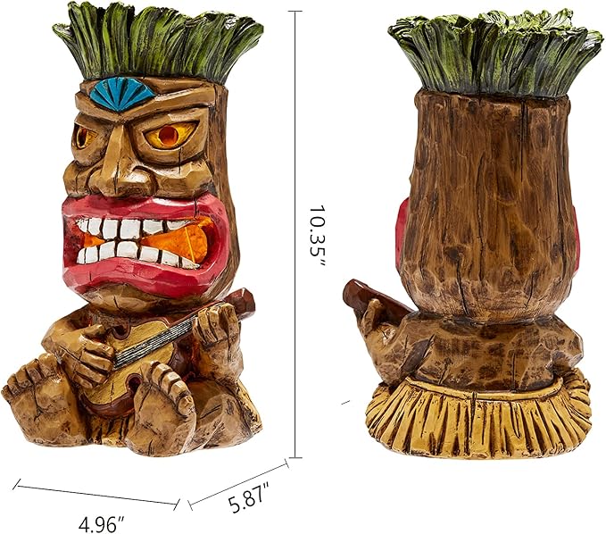 Solar Tiki Statue Outdoor Decor-Garden Guitar Tiki Statues-Tiki Bar Decorations for Outdoor Patio Yard Lawn Balcony Bar Party,Waterproof Garden Sculpture 10.35 Inch Tall