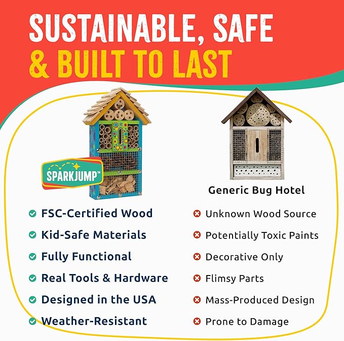 Premium Bug Hotel Kit, DIY Cedar Wood Craft for Building Bee, Ladybug, or Butterfly Houses, Educational Kit for Kids, Parents and Teachers