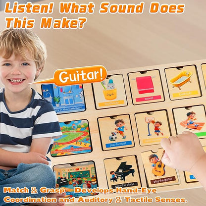 Wooden Peg Puzzle for Toddlers, Educational Peg Puzzles Montessori Toys, Scene Matching Preschool Education Learning Puzzle Toys for Gifts for 2 3 Years Boys Girls