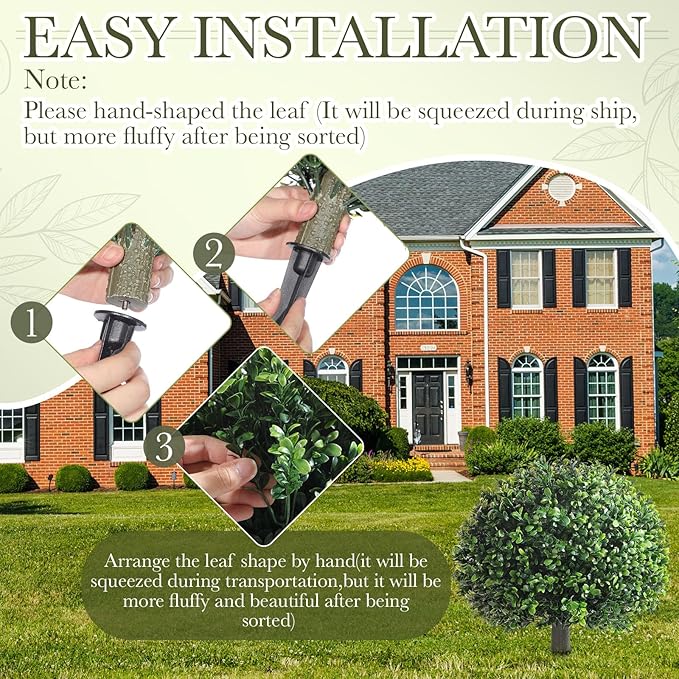 Yunlly 2 Pack 18" Artificial Boxwood Ball Bush Topiary Trees Fake Outdoor Plants, Realistic UV Resistance Faux Shrubs with Spike Greenery Topiary Potted for Front Porch Garden Yard Patio Indoor Decor