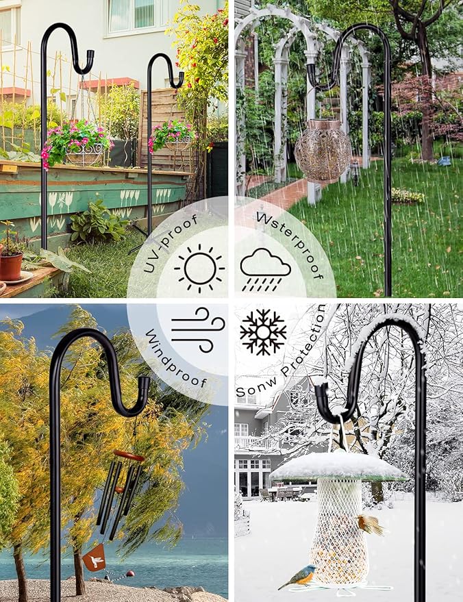Ottsuls Shepherd-Hooks Adjustable for Bird-Feeder Lantern Plant-Hook Garden-Stake - Plant Stand Hanger for Outdoor Flower Basket, Bird Feeder Hanger Weddings Decor
