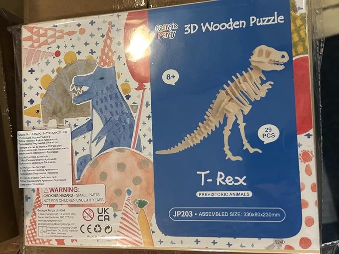 Georgie Porgy 3D Wooden Puzzles DIY Models Kits for Kids Dinosaur Airplane Woodcraft Construction Toys Pack of 6 (T-Rex Triceratops Spinosaurus Parasaurolophus Apatosaurus Stegosaurus)