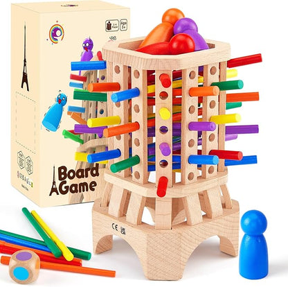 Montessori Wooden Board Game, Educational Toys for 3 4 5 6 Year Old, Board Games for Kids with Colorful Sticks, Math Game Fine Motor Skills Toys, Family Travel Games for Kids and Adults Gifts for 3+