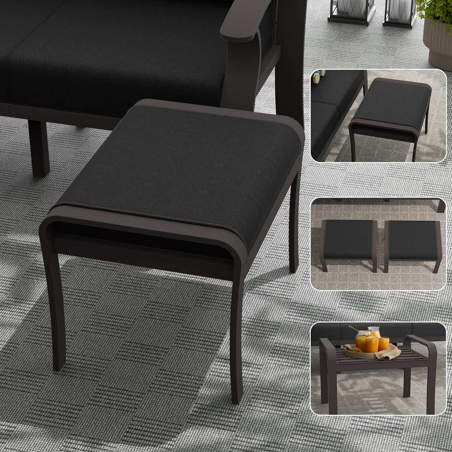 Aluminum Patio Furniture Set with Fire Pit Table, 10 Seats Outdoor Patio Conversation Set with Swivel Chair Modern Metal Patio Sectional Sofa with Coffee Table for Patio, Backyard(Dark Grey).