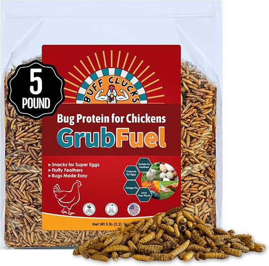 Grub Fuel Black Soldier Fly Larvae for Chickens - Nutrient Packed BSFL, Sustainably Sourced Snack for Poultry, Rich in Protein, Calcium, Fiber, Essential Fatty Acids, USA Grown (5LB)