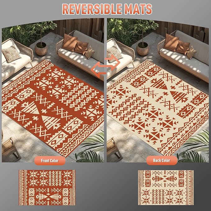 WILDROOTS 5x8 Feet Plastic Exotic Red Outdoor Rug, Stain Resistant Waterproof Reversible Outdoor Patio Rug, Fade Resistant Camping Rug