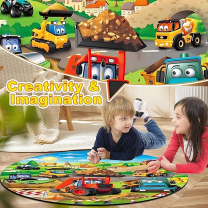Christmas Floor Puzzles Monster Truck for Kids Ages 3 5, 71pcs Construction Site Large Jigsaw Toddler Puzzles, Children Learning Preschool Educational Toys Birthday Gift for 4 6 8 Years Old