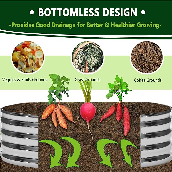 2PCS 2x2x1FT Galvanized Raised Garden Bed Kit,Vegetable Boxes-Round Metal Flower Box,Large Planter Raised Beds Outdoor Garden for Planting,Fruit,Herb-Sliver